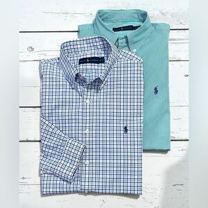 2 Ralph Lauren Shirts Large Long Sleeve Button up Plaid Striped Preppy Classic